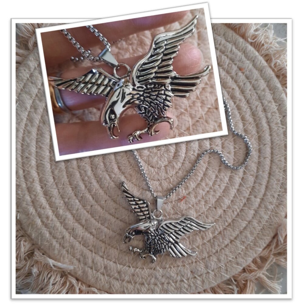 Men's Stainless Steel Gothic Necklace - American Eagle Pendant, NEW!